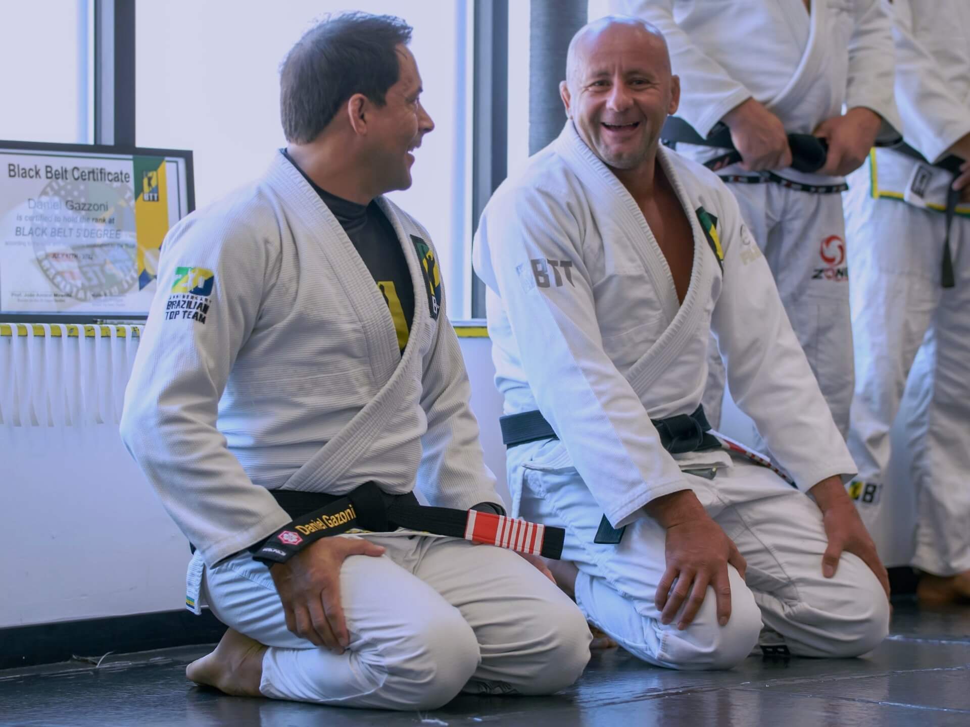 Prof. Daniel Gazzoni and Prof. João Amaral BJJ black belts at BTT Boston