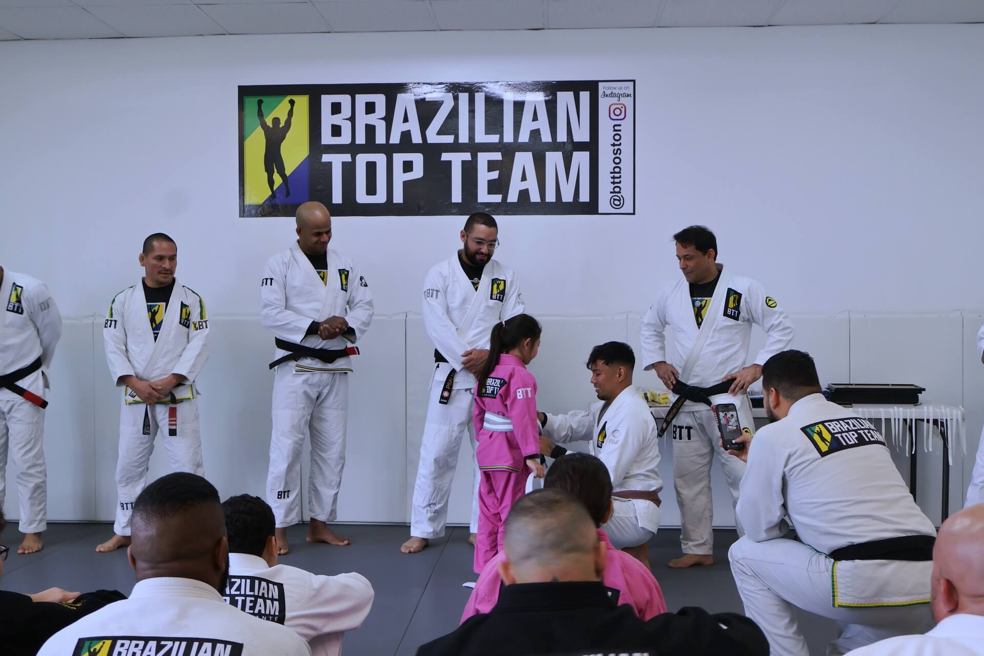 Kids BJJ belt promotion ceremony at BTT Boston